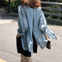 Tencel new sunscreen shirt womens cardigan summer 2021 wild design sense niche blue outer wear ins tide