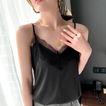 100%Mulberry silk camisole womens spring and summer lace inner bottom top acetate satin silk sexy v-neck