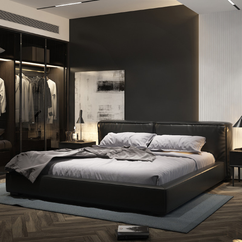 Nordic light luxury leather bed master bedroom modern simple leather bed double wedding bed Italian net red bed 2 meters 2.2 meters large bed