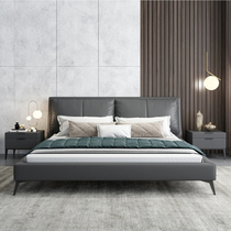Italian light luxury bed header level Kraft double master modern minimalist wind Hong Kong-style ins bed 1 8 meters zhen leather bed