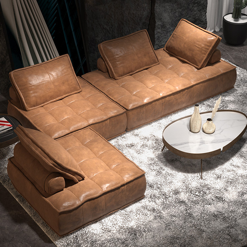 Modern light luxury leather sofa Italian minimalist Dutch designer geometric square combination chaise design