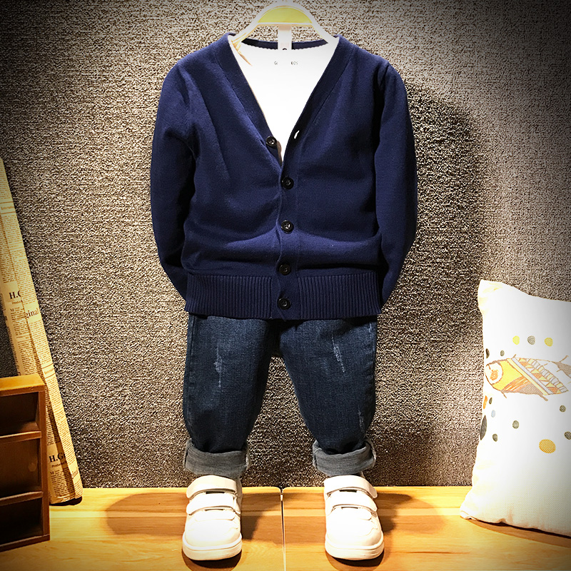 2021 Spring and Autumn Clothing New Boy Knitted Sweater Shirt for Children Han Edition of Big Child's coat tide