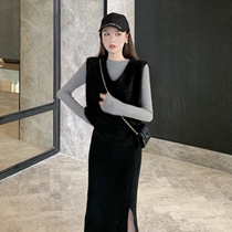 2021 New womens clothing autumn and winter light extravagant name Yuanyuan High end waist length dress with high display slim temperament even dress dress