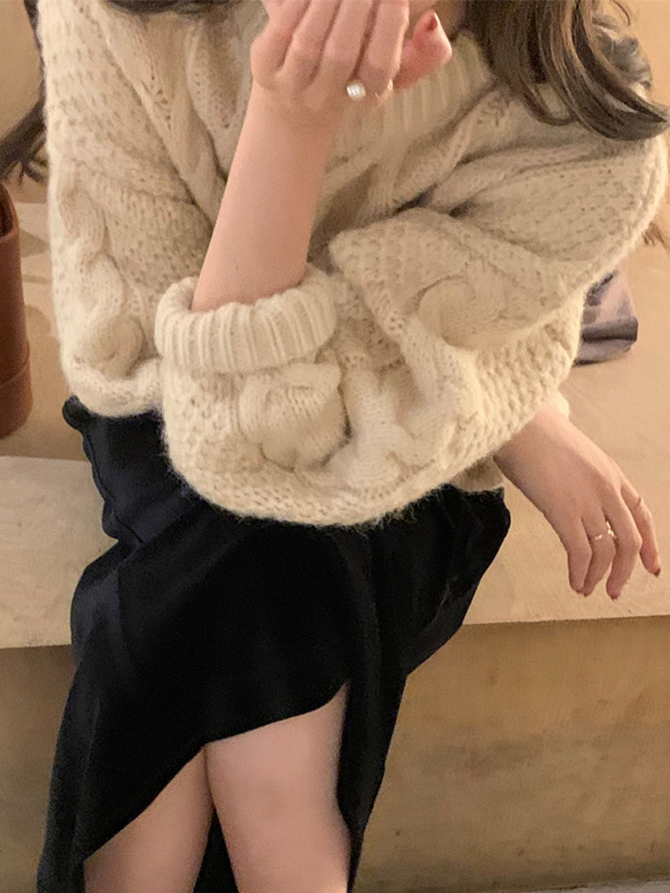 SWEATER WOMENS 2024 NEW AUTUMN AND WINTER WEAR JAPANESE LOOSE TOPS WOMENS LAZY STYLE RETRO EUROPEAN HONG KONG STYLE DESIGN