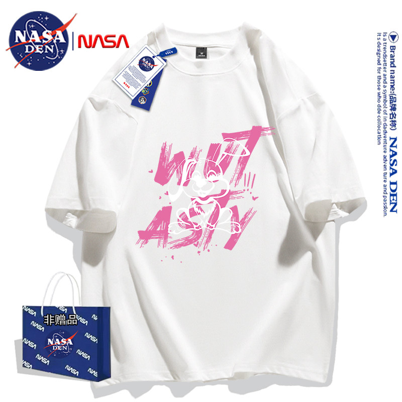 Комбинированная хлопковая футболка NASA от совместного бренда NASA для мужчин и женщин, летняя футболка оверсайз с пятиточечными рукавами, модная повседневная футболка с короткими рукавами для пригородных поездок