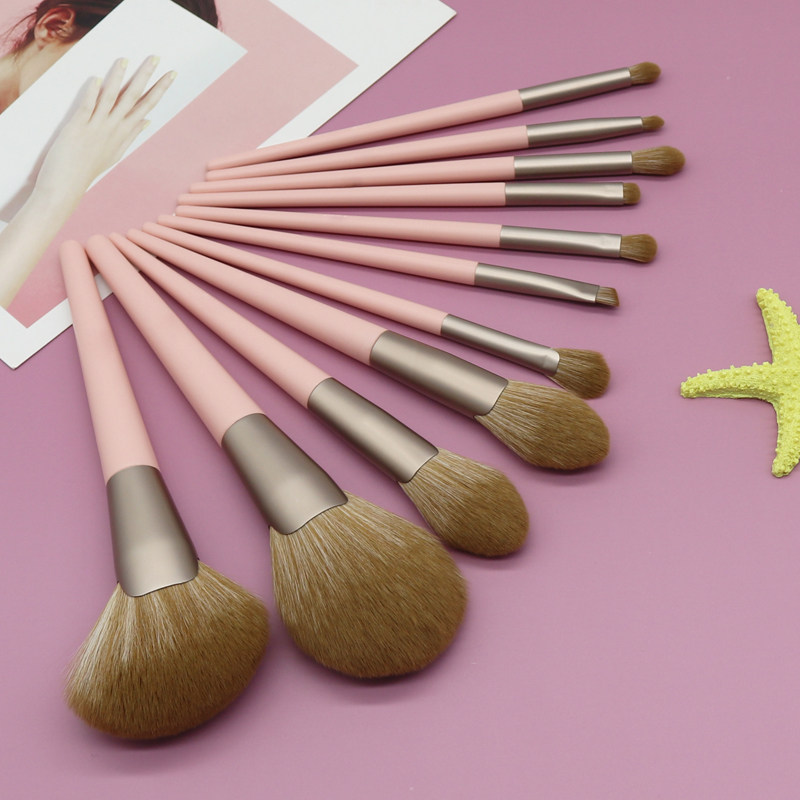 11 small pudding makeup brush set beginners full set of brush powder brush highlight brush eye shadow brush pink animal hair
