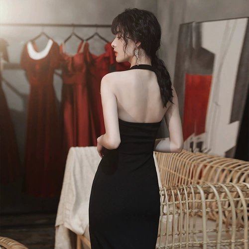 Черное вечернее платье Женское легкое роскошное нишевое высокий