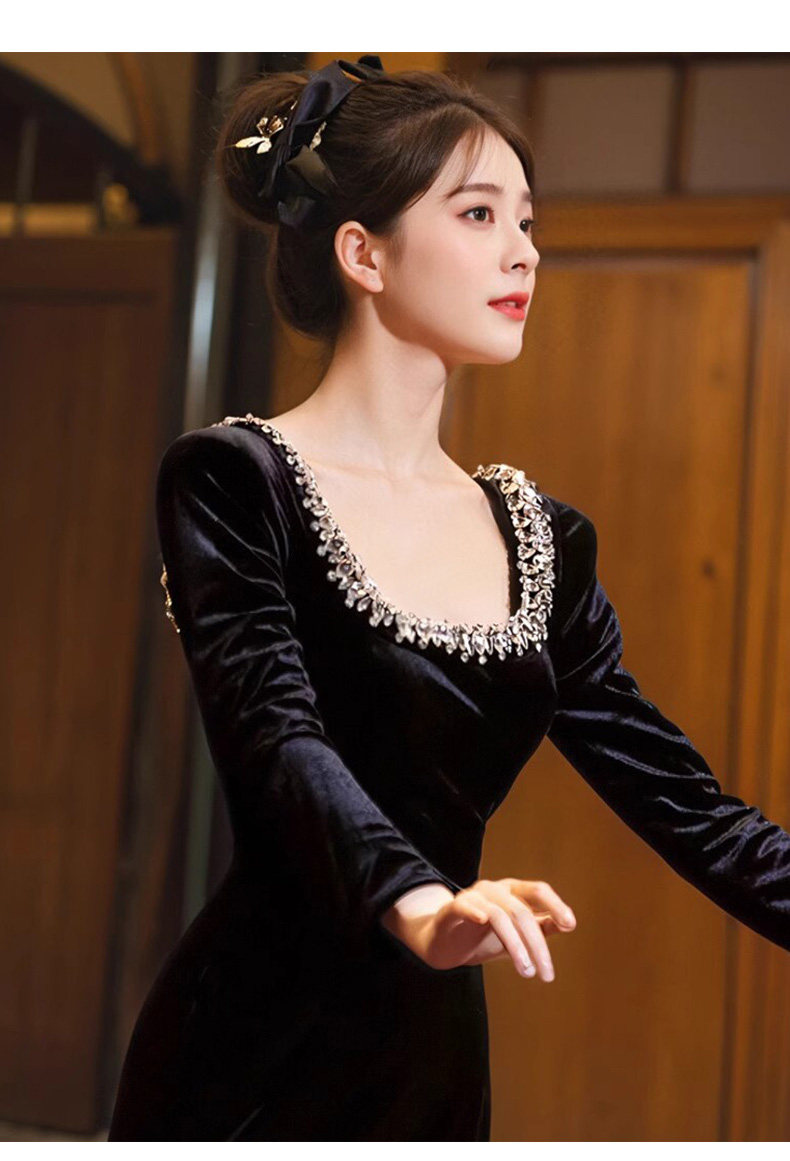 Черное длинное вечернее платье Aiyueni 