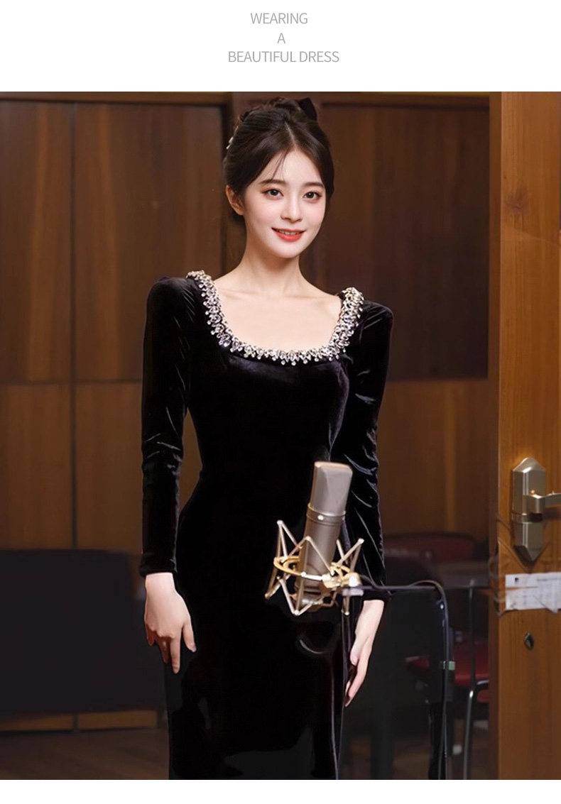 Черное длинное вечернее платье Aiyueni 