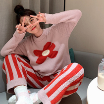 Zhang Dayi Sleepwear Woman Autumn Winter Plus Suede Thickened Half Suede Pajamas Sweet And Cute and Exterior Wear Home Suit Women