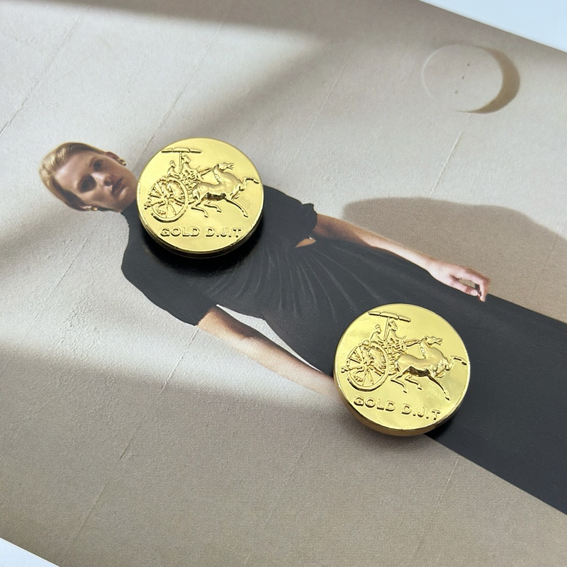 Golden Round Carriage Embossed Metal Button with Gold Lettering, Chanel-Style Coat and Blazer Clothing Decoration Button Golden Round Carriage Embossed Metal Button with Gold Lettering, Chanel-Style Coat and Blazer Clothing Decoration Button