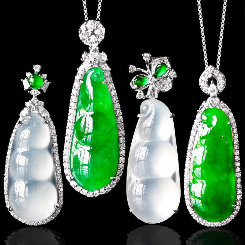 Natural A-Grade Jade Four-Season Bean Inlaid Pendant 18K Lucky Bean Jade Pendant for Women Ice-Type Bean Pod Earrings