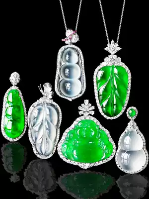 Natural ice seed jade pendant Jade Buddha Gong Guanyin gourd Ruyi Fu melon bean leaf necklace female 18K gold inlay