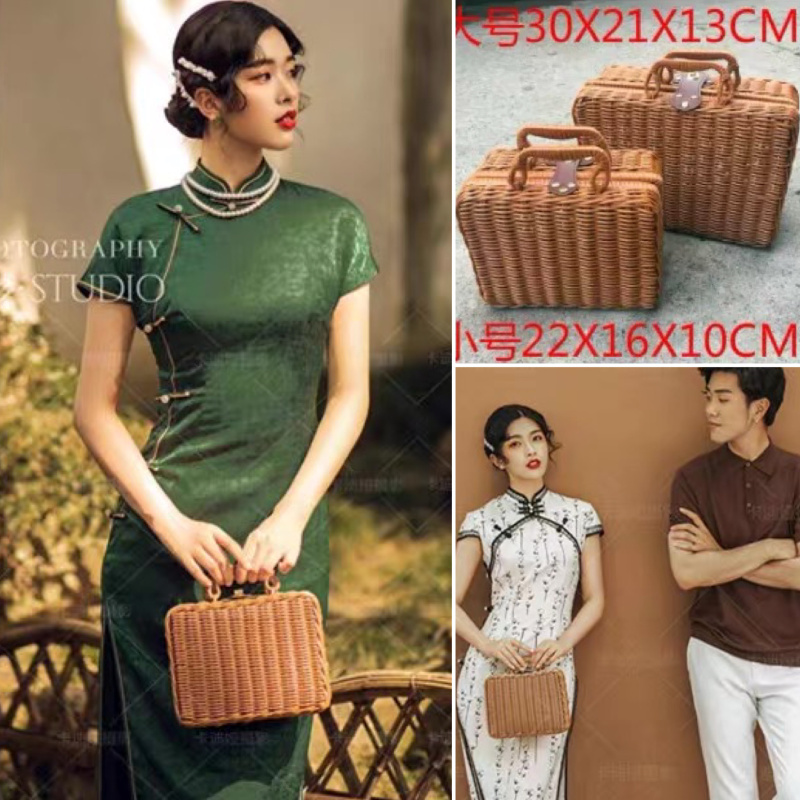 Republic of China Style Photo Prop Box, Wedding Photography, Imitation Rattan, Pastoral Retro, Plastic Rattan Woven Gift Box, Handbag, Photo Shoot