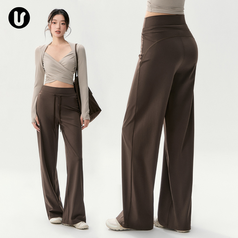 Loose Straight Yoga Pants for Women, High-Waisted Wide-Leg Sports Pants, Running Training, Pilates Gym Pants Set