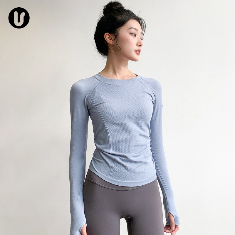 Yoga Clothes for Women, Spring Slim-Fit Running Sports Long-Sleeved Pilates Training Clothes, Quick-Drying Base Layer Fitness Tops and Pants Set