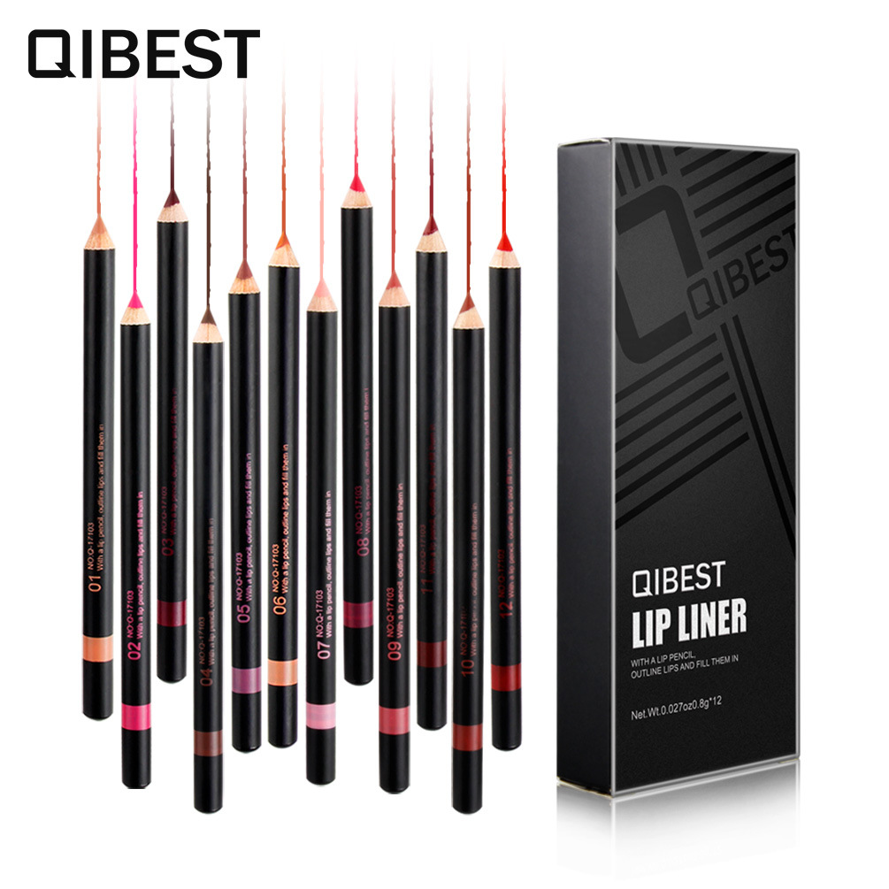 QIBEST Fashion Black Pole Lip pen 12 Color mix Lip Line Pen Suit Waterproof Modified Lipstick