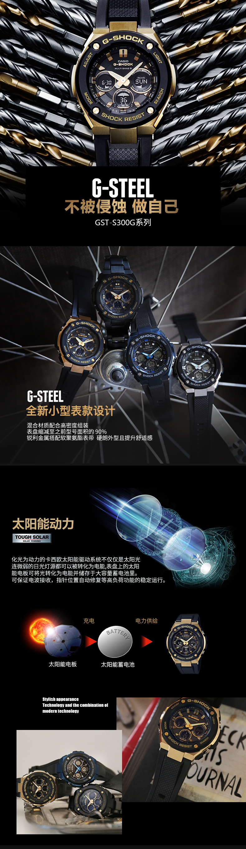 卡西欧 G-SHOCK 光动能不锈钢运动手表 图1