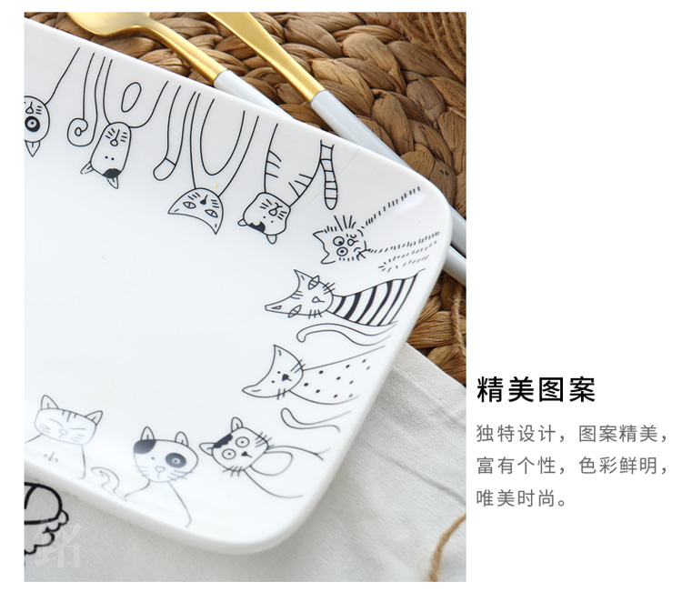 Western tấm gốm sáng tạo bộ đồ ăn hoạt hình mèo món ăn tấm tấm bít tết tấm tấm hình chữ nhật tấm khay đựng đồ ăn dặm cho bé