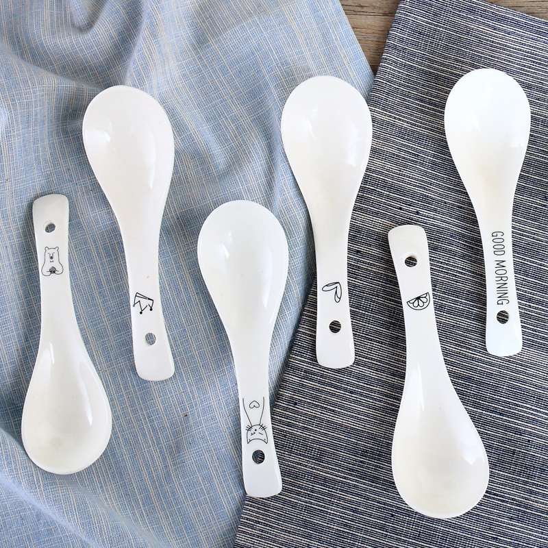 Creative ceramic soup spoon Bone China rice spoon Cartoon spoon Microwave oven tableware household spoon Children's soup spoon small spoon