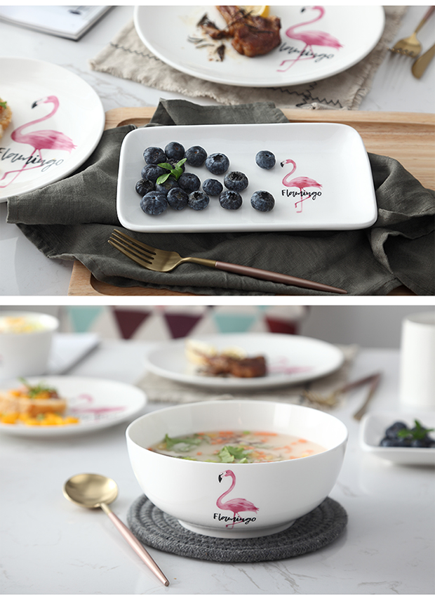 Tây tấm gốm sáng tạo ins flamingo dao kéo cốc cà phê phong cách Nhật Bản bát nhỏ mì ăn liền bát đĩa nhà đĩa bộ chén dĩa cao cấp