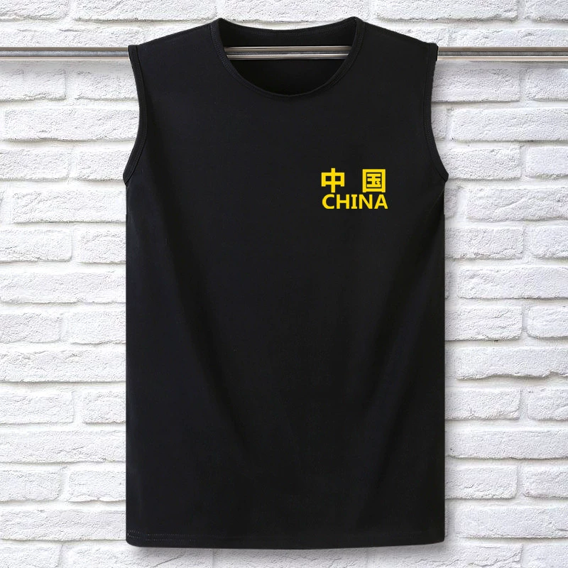Áo thun cotton không tay in cờ nam cộng với phân bón để tăng vest thể thao rộng kích thước lớn cổ tròn áo vest đáy - Áo vest cotton áo vest da nam