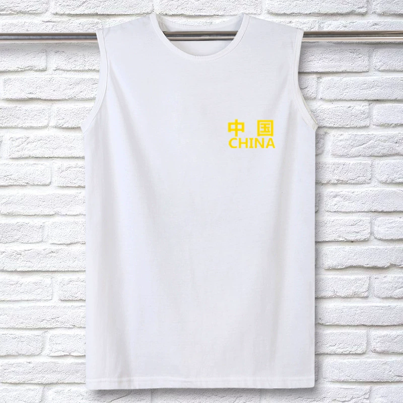 Áo thun cotton không tay in cờ nam cộng với phân bón để tăng vest thể thao rộng kích thước lớn cổ tròn áo vest đáy - Áo vest cotton áo vest da nam