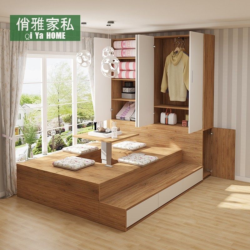 Japanese-style tatami lift bed simple modern tatami bed wardrobe integrated storage double storage bed small apartment