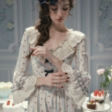 Платье LaceMade Good Morning Versailles, хлопковая длинная юбка в полоску с v-образным вырезом и v-образным вырезом в пасторальном стиле, в полоску