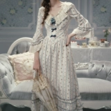 Платье LaceMade Good Morning Versailles, хлопковая длинная юбка в полоску с v-образным вырезом и v-образным вырезом в пасторальном стиле, в полоску