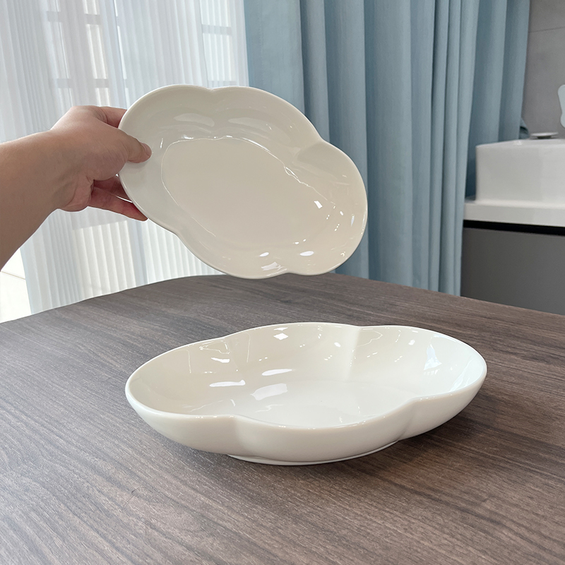 Oval Plate, Deep Plate, High-End Dessert Plate, Dessert Plate with Underglaze Color, Beautiful Dinner Plate, Petal Plate, Fish Plate