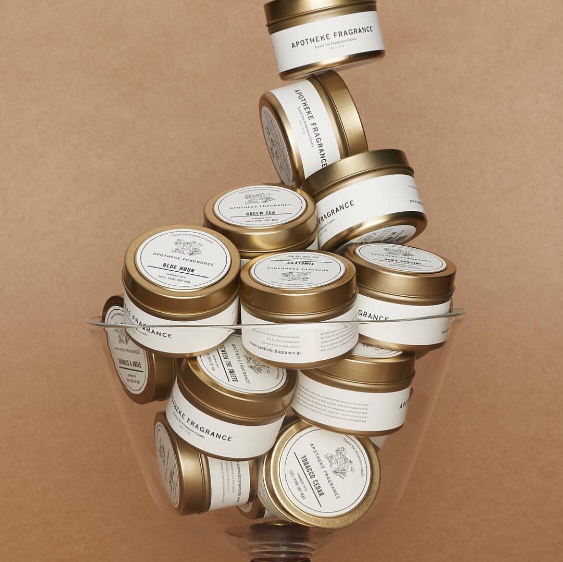 APOTHEKE FRAGRANCE Japan imports natural soybean wax handmade scented candle gold travel jars