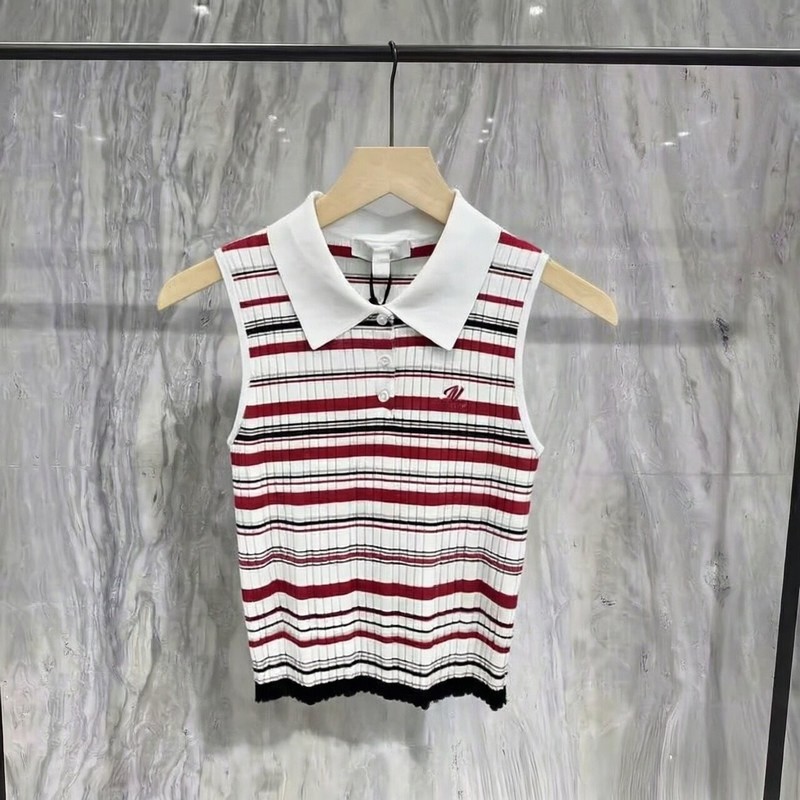 Same Style as in the Mall, 2026 Summer New Casual Slim-Fit Buttoned Color-Block Striped Sleeveless Collared Knit Top for Women