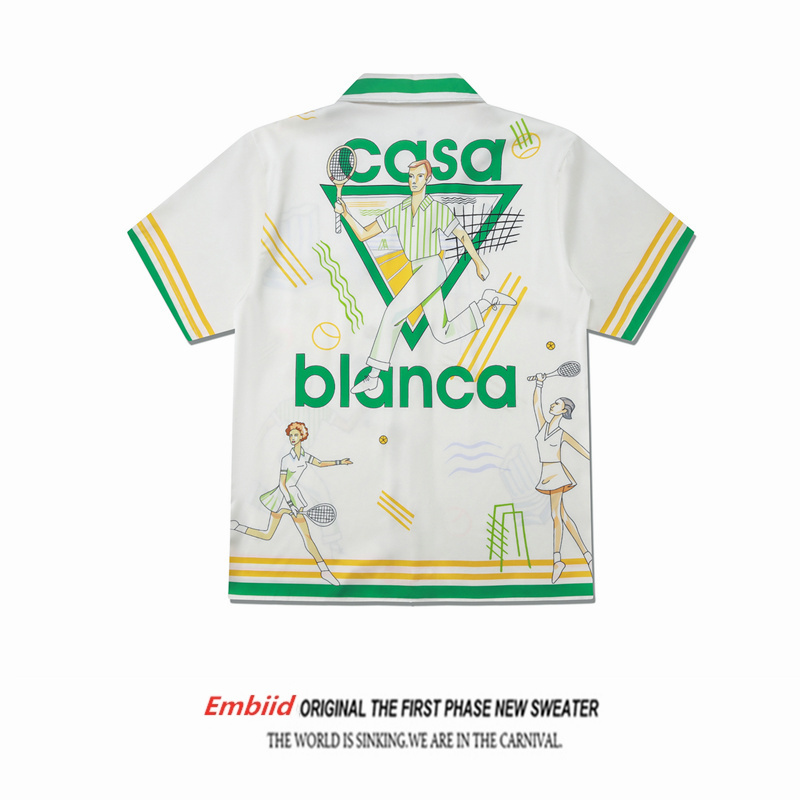 Casabulanca Tennis Portrait Stripesd High-End Shirt Short-Sleeved Men's and Women's Casual Sports Travel Shirt Thin