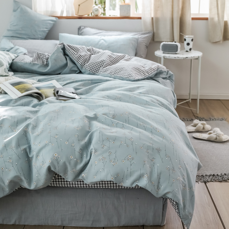 Art small frescoed pure cotton linen 1 8m four pieces of full cotton small crushed flower field garden 1 5 bed-in-house Dormitory Three-piece