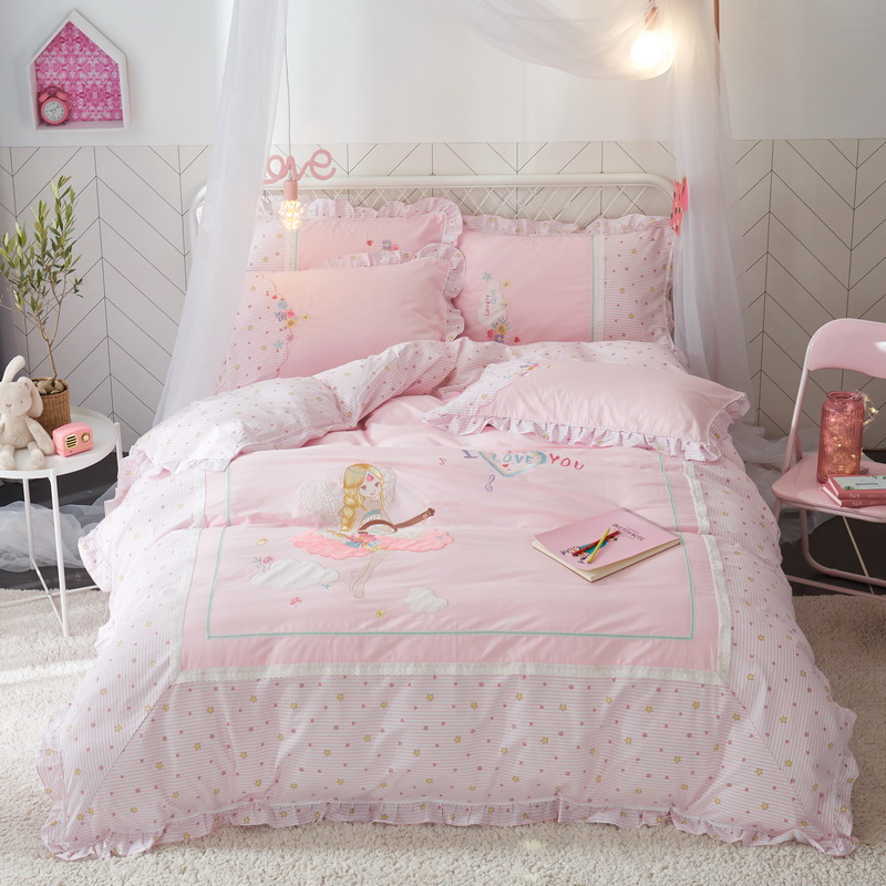 Pure cotton Korean princess 1 2 m three-piece bed set children's cartoon boy and girl 1 5m bed cover cotton four-piece set
