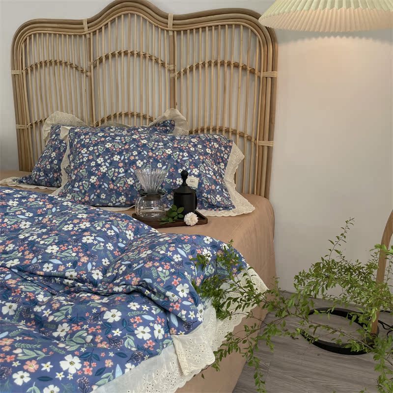 French retro small floral A class spring and summer soft double-layer gauze cotton sheets four-piece cotton bedding