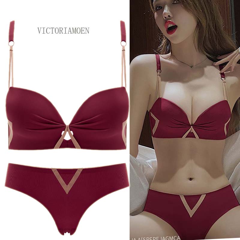 Korean temperament Benming year red no steel ring new V-shaped underwear suit women's high-end underwear suit women gather