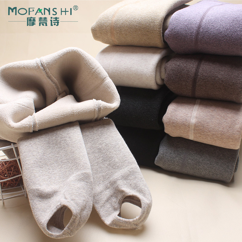 Threaded inner lap pants female autumn winter plus suede thickened inside and outside wearing foot matching dresses cotton vertical striped warm pantyhose