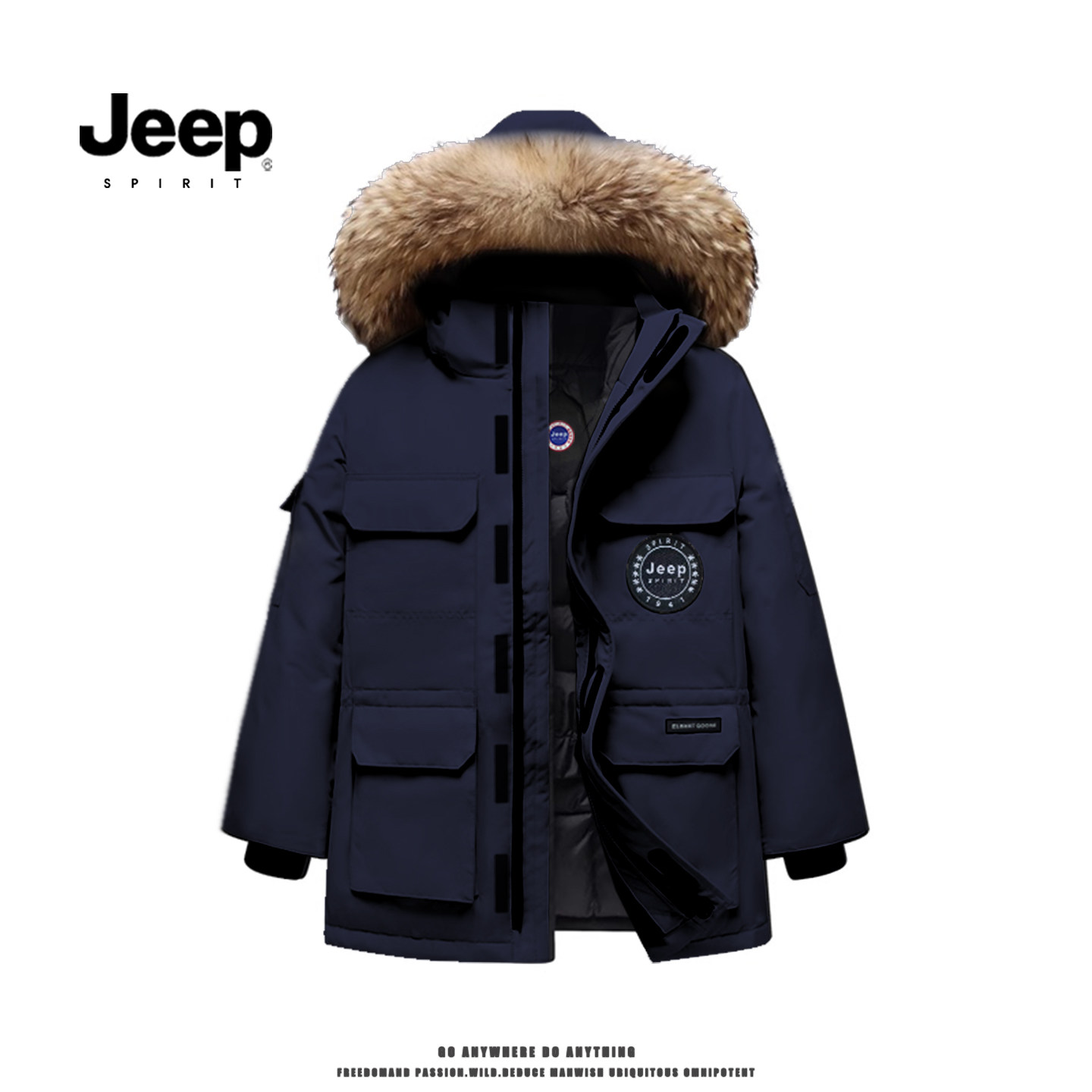 Американский пуховик средней длины Jeep extreme cold средней длины для мужчин и женщин, утепленная зимняя куртка 2025 года с капюшоном и большим меховым воротником