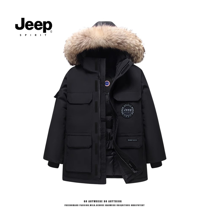 American Jeep Extreme Cold Mid-Length down Jacket for Men and Women, Thickened 2025 Winter Hooded Parka with Large Fur Collar, Workwear Style American Jeep Extreme Cold Mid-Length down Jacket for Men and Women, Thickened 2025 Winter Hooded Parka with Large Fur Collar, Workwear Style