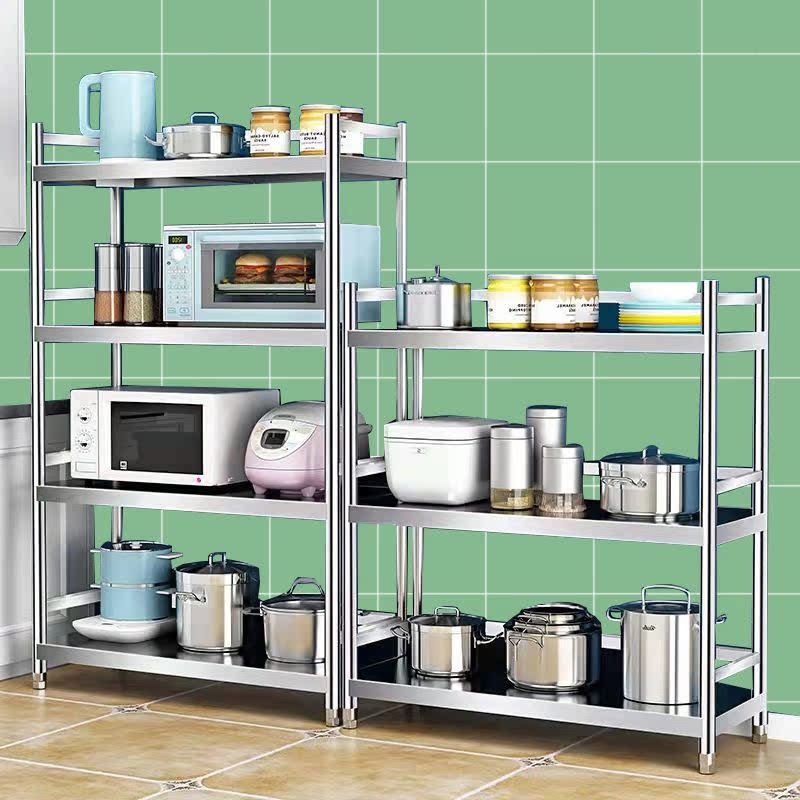 Kitchen Stainless Steel With Fence Shelving Shelf Floor Shelf Multilayer Shelving Microwave Oven To Contain Storage Home