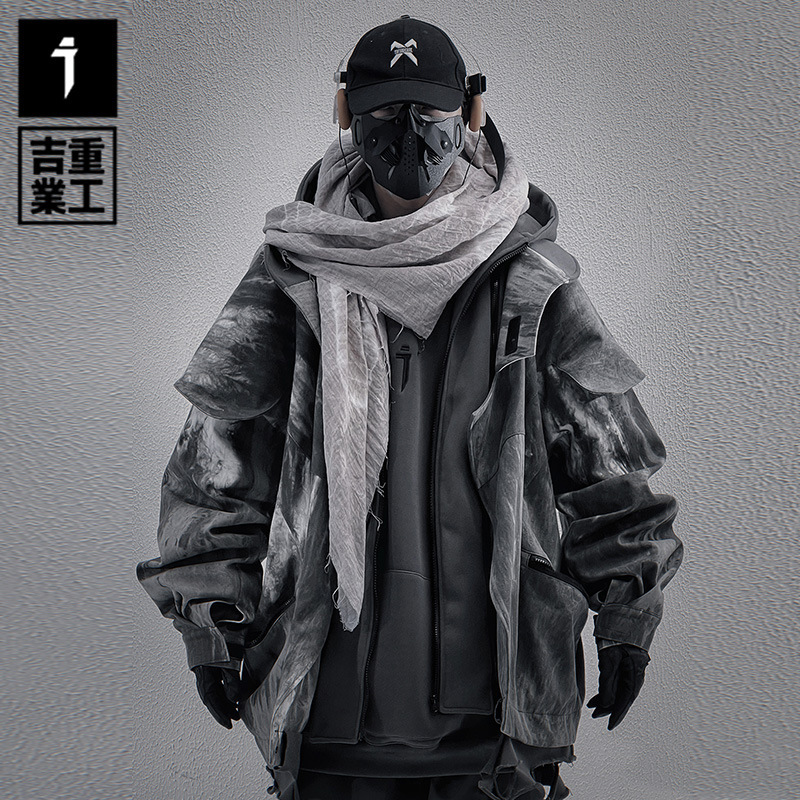 Original Design by Jiye Heavy Industry: National Trend Wasteland Style Tie-Dye Camouflage Windbreaker Jacket for Men and Women, Casual Thick Cotton Coat