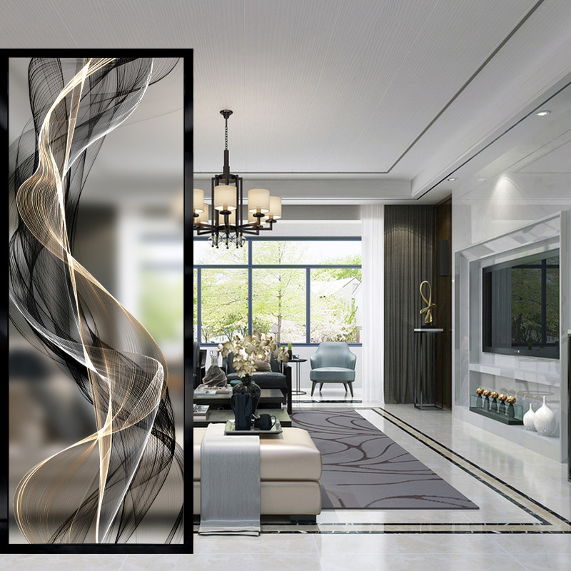 Modern simple art glass screen partition wall living room home entrance small apartment light luxury light and transparent abstraction