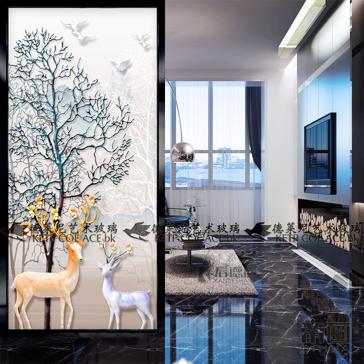 Art Glass European and American Decorative Screens Partition Living Room Aisle Shoes Cabinet Xuan Guan Background Modern China American Style Hair deer