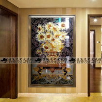 High-grade European art glass porch screen partition TV background wall deep carved gold foil tempered glass sunflower