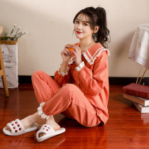 Pajamas female Korean version of loose size cotton long sleeves can go out autumn knitted cotton spring and autumn two-piece home clothes