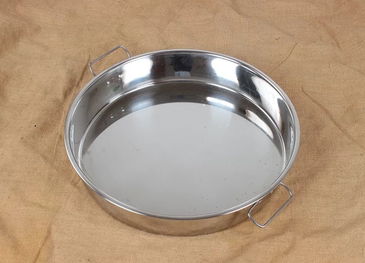 Extra-large plate stainless steel with ear cool Pirro restaurant Steamed Rice Large Round Tray Steamed Dinner Plate Flat Dish Cool tray