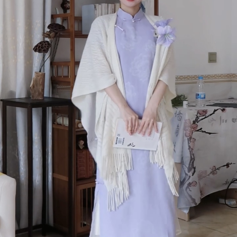 Chinese-Style Knitted Shawl Outerwear 2026 Spring and Summer New Niche Simple Elegant Cape Cardigan for Women