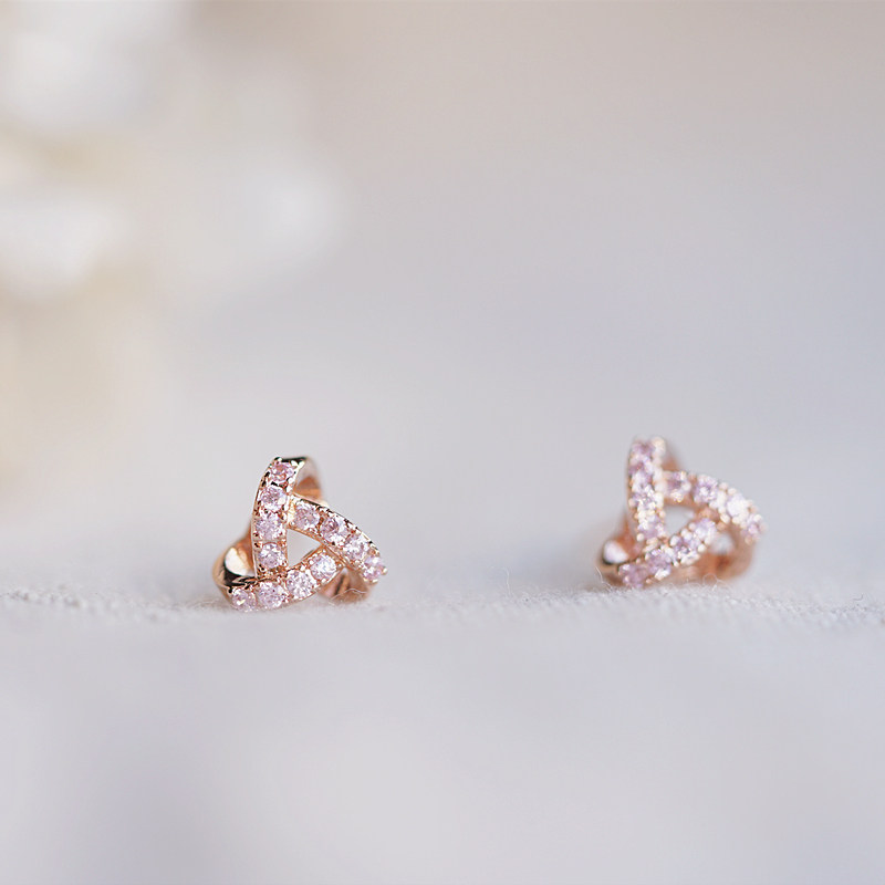 Pure silver needle Ping An Ruyi knot minimalist Ear Needle Small Crowdsourced Advanced Sensation Powder Drill Rose Gold 2022 new design